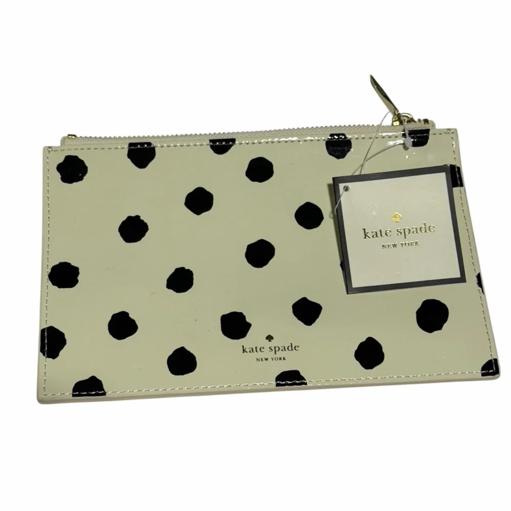 kate spade Cream and Black Polka Dot Zip Pouch